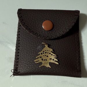 Cedar of Lebanon 🇱🇧 Gold 18k Tree Accent Pendant with Brown Leather Pouch